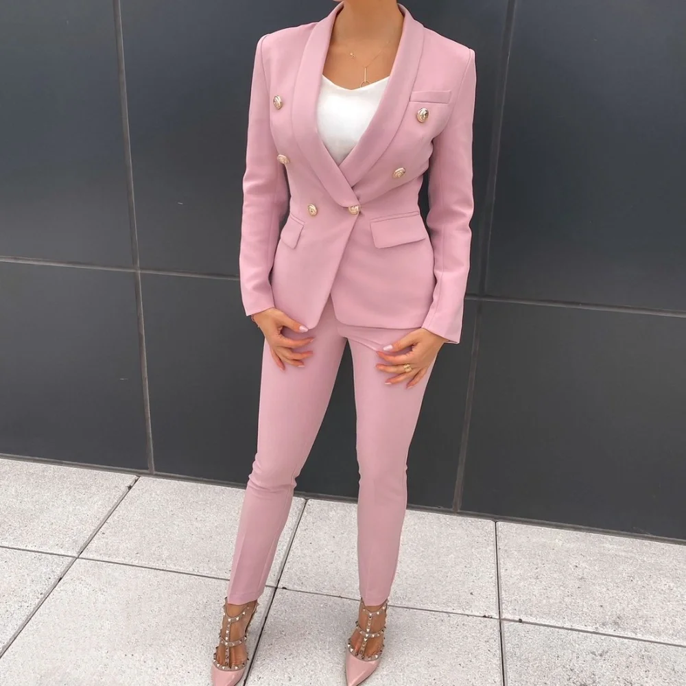 NEW!Double breasted jacket & pants pink beige suit - Picture 1 of 9